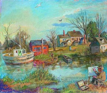 ボート Painting - 画家の川岸の風景